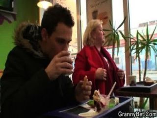 Young Stud Picks Up Huge Grandma In Cafe
