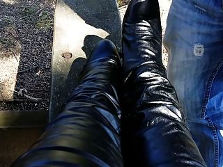 Cum On Boots In Public Park