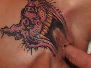 Blond With Amazing Pussy Tattoo Gets Railled
