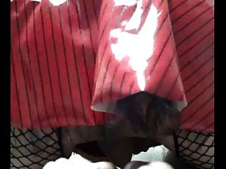 Shemale In Red Corset Dual Cock Jerking