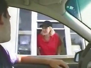 Dude Persuades Drive Thru Chick To Flash Her Tits
