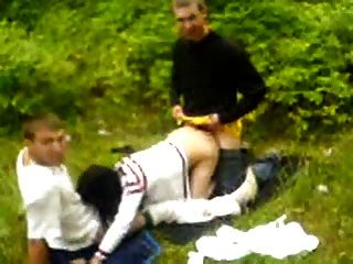 2 Russian Guys Fuck Girl In Woods