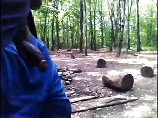 Black Guy Walks In Woods With Cock Out