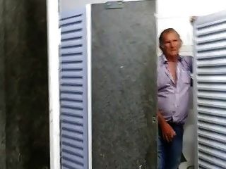 Shy Hairy Grandpa Gives A Hand In Restroom